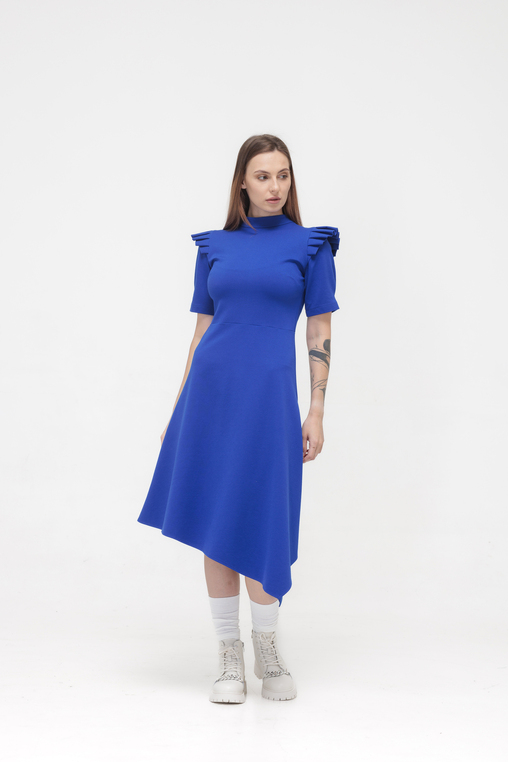 DRESS BLUE WITH RUFFLES ON THE SLEEVE